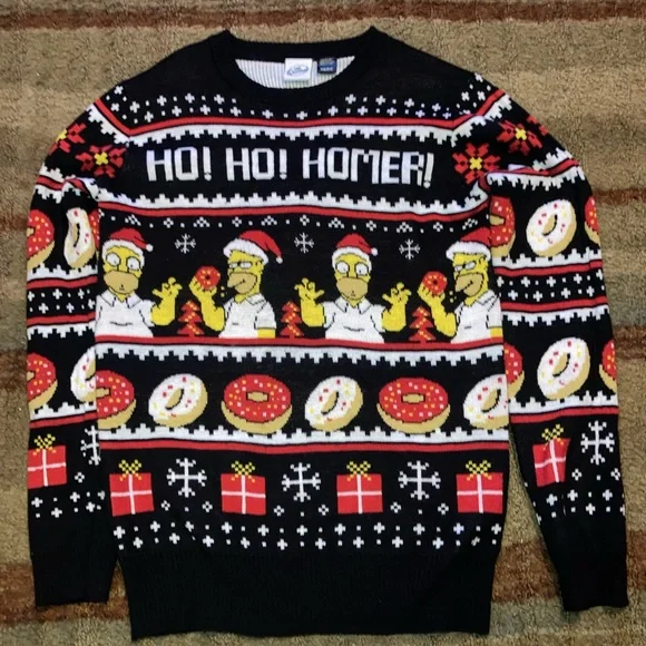 Simpsons Sweaters Mens Homer Simpson Black Ugly Christmas Sm